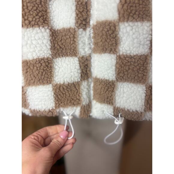 Wild Rose Los Angeles Checkered Sherpa Vest Crop Oversized Size XS - Picture 4 of 6